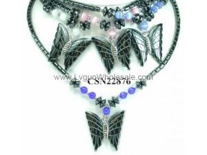 Cat's Eye Opal Hematite Stone Butterfly Pendant Beads Chain Choker Fashion Women Necklace